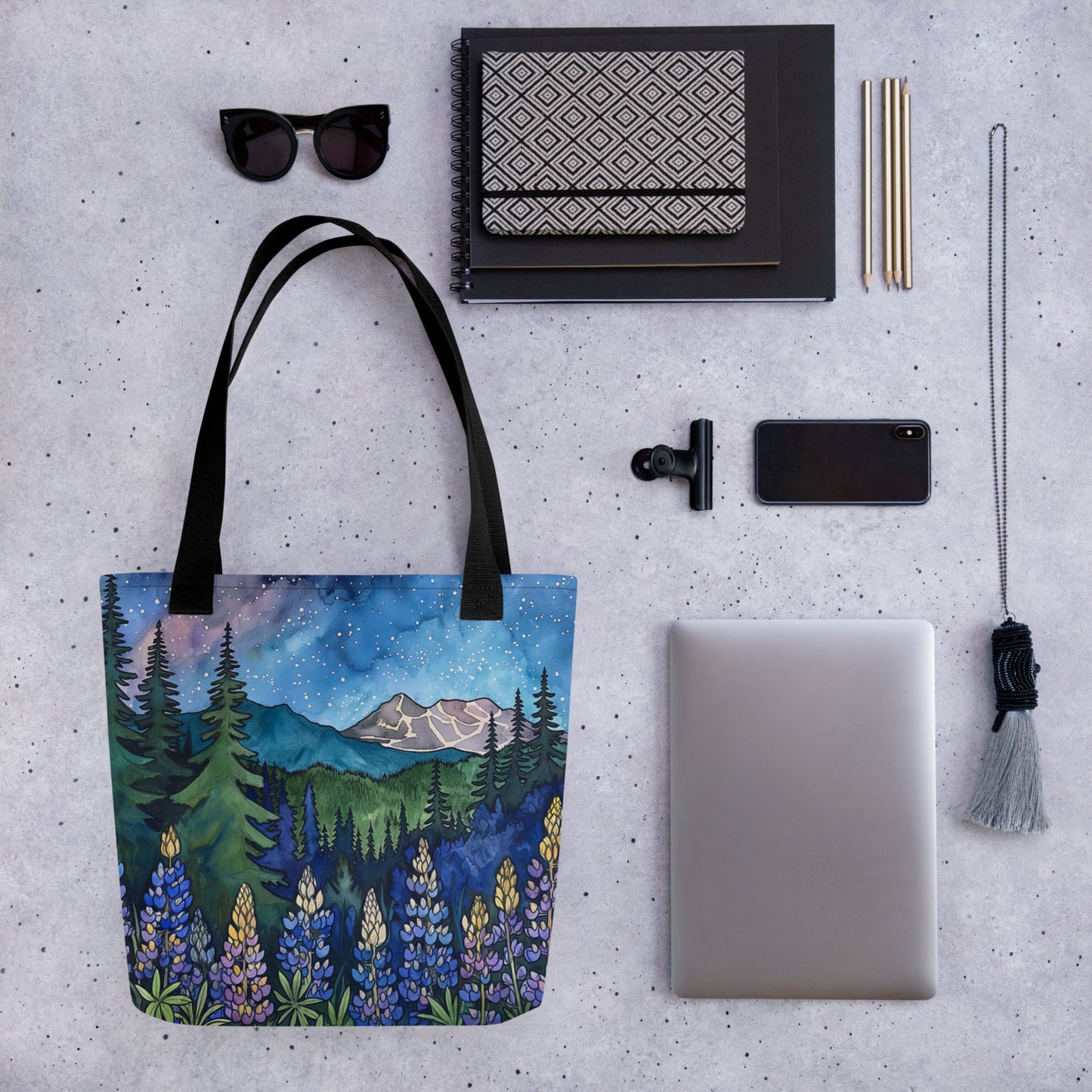 Lupine in the Mountains at Night One, Tote Bag