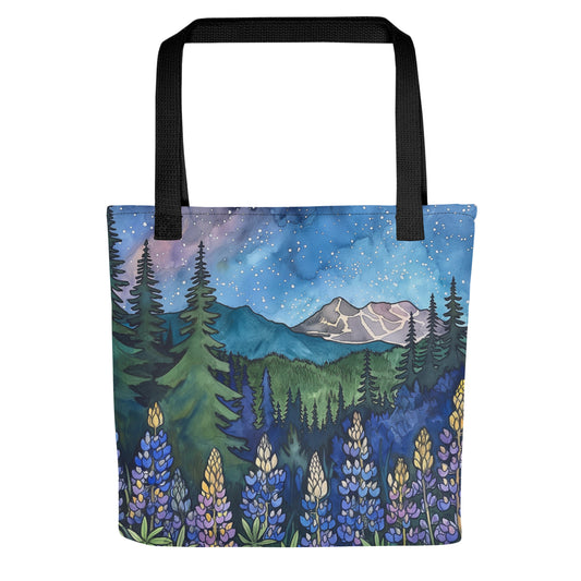 Lupine in the Mountains at Night One, Tote Bag