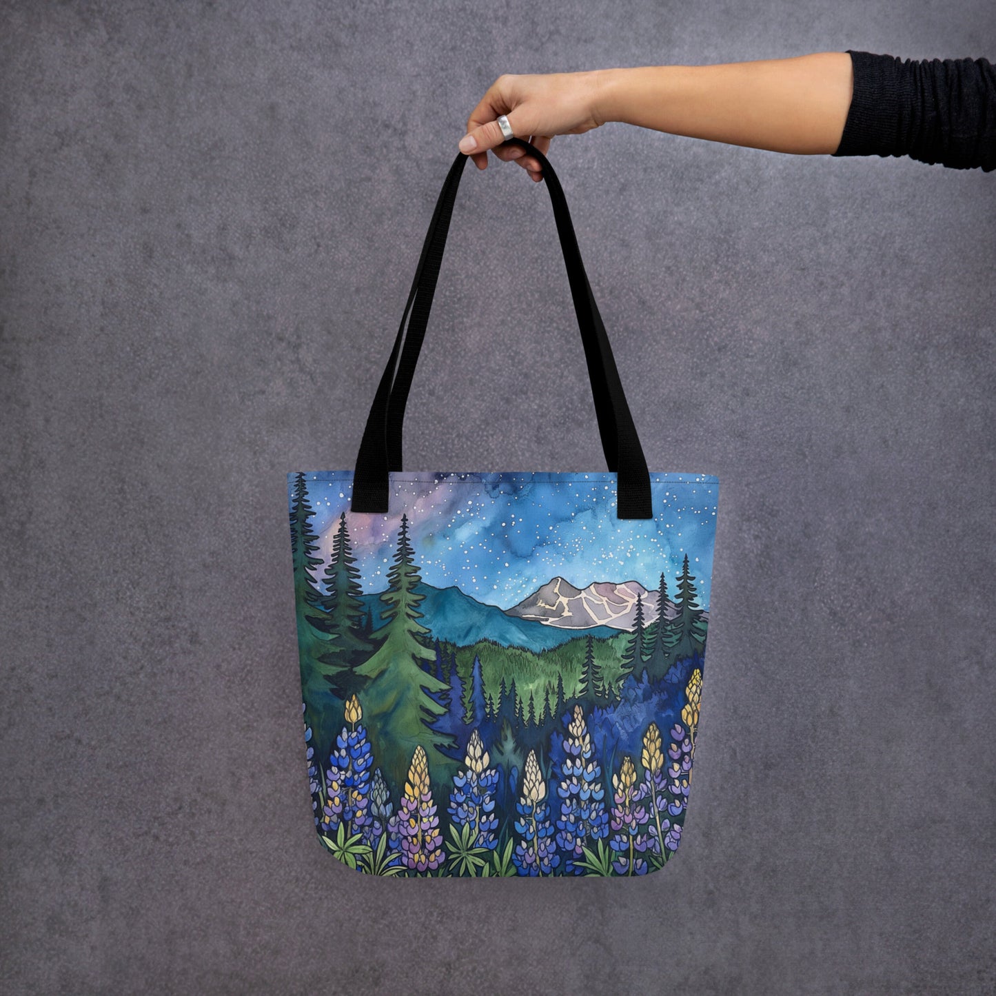 Lupine in the Mountains at Night One, Tote Bag