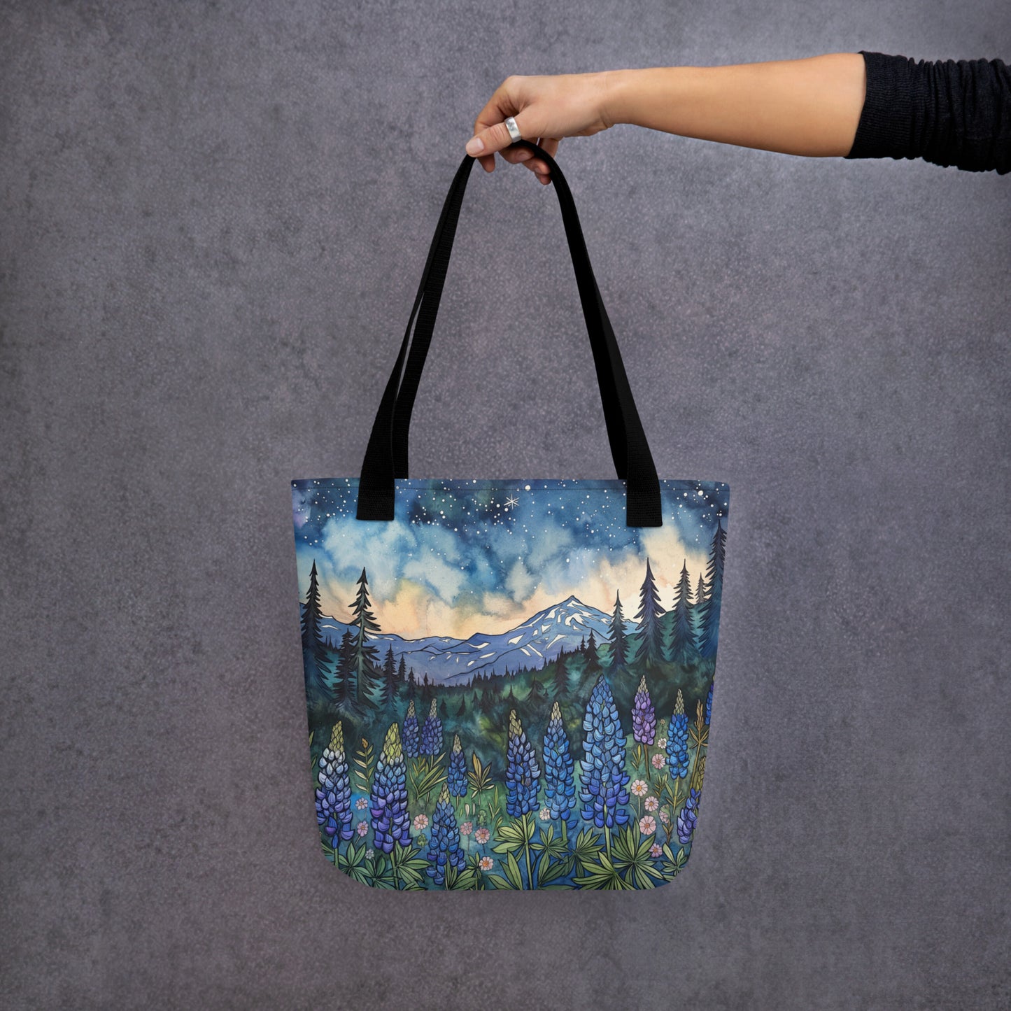 Lupine in the Mountains at Night Two, Tote Bag