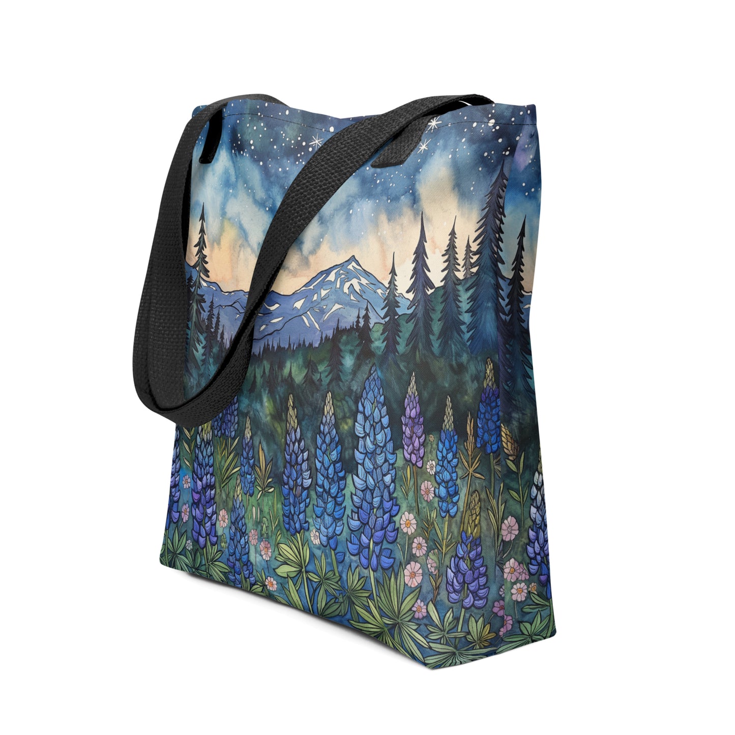 Lupine in the Mountains at Night Two, Tote Bag