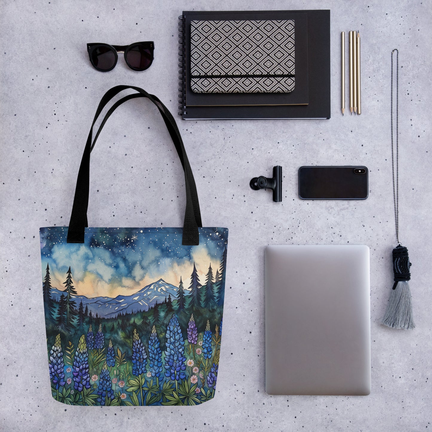 Lupine in the Mountains at Night Two, Tote Bag