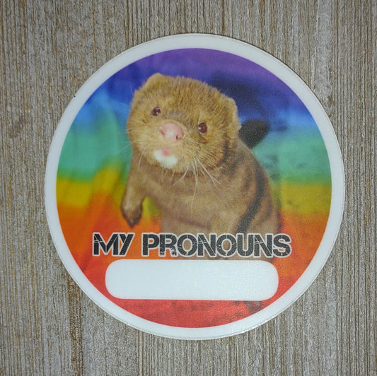 Sticker: Write in your pronouns!