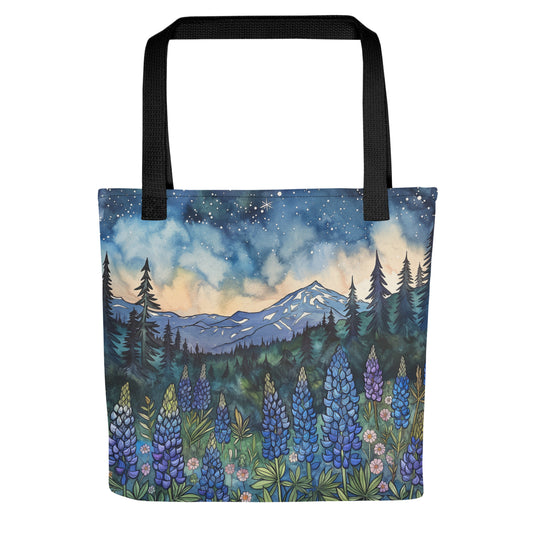 Lupine in the Mountains at Night Two, Tote Bag